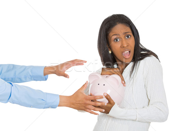 Mulher piggy bank frustrado poupança Foto stock © ichiosea