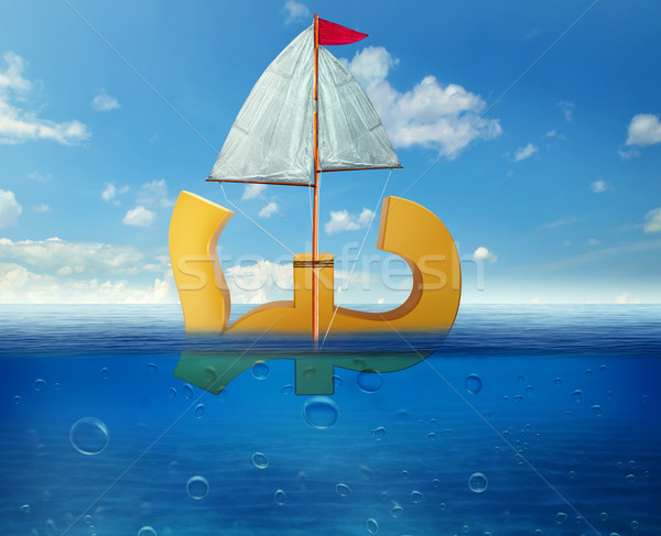 Pound sinking in sea symbol of future UK economy depression recession economic downturns. Results of Stock photo © ichiosea