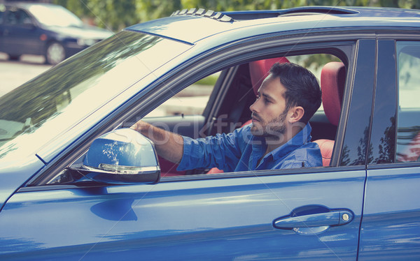 Feliz hombre conducción coche nuevo manos rueda Foto stock © ichiosea