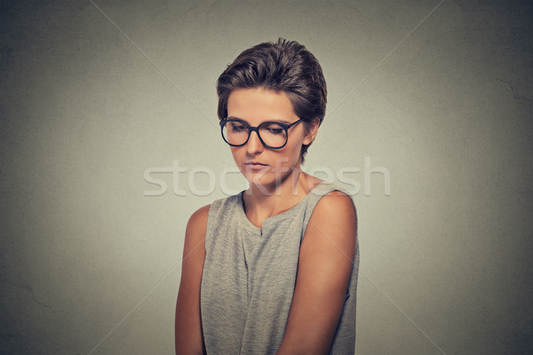 Stockfoto: Gebrek · vertrouwen · verlegen · jonge · vrouw · bril · onhandig