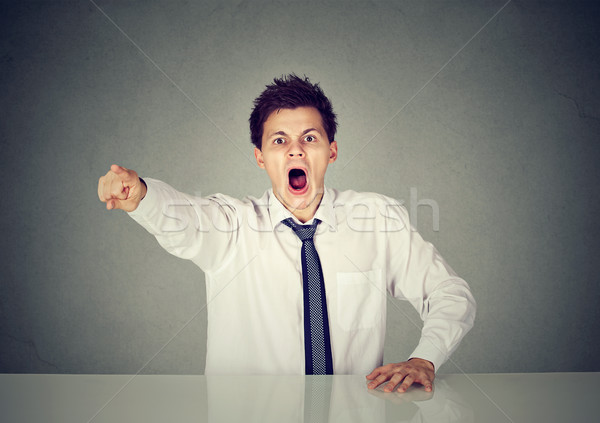 Angry young business man sitting at his desk and screaming Stock photo © ichiosea