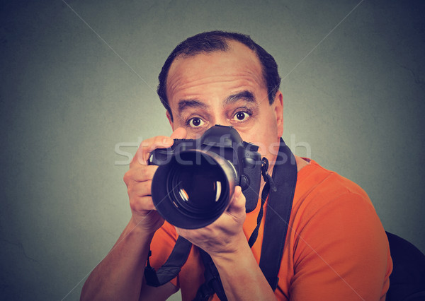 Stock foto: Mann · professionelle · dslr · Kamera · warten · richtig