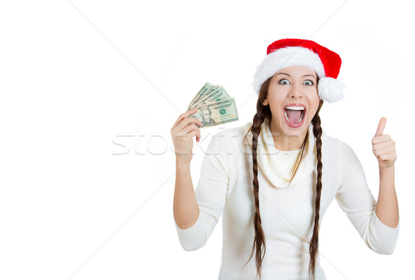 Happy christmas woman holding dollar bills, money Stock photo © ichiosea