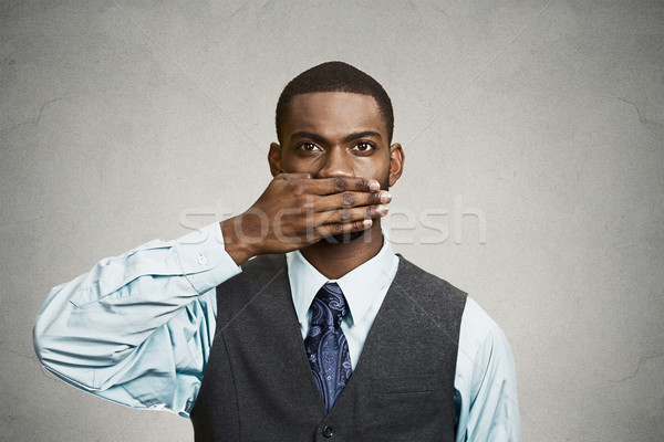 Férfi száj beszéd nem gonosz közelkép Stock fotó © ichiosea