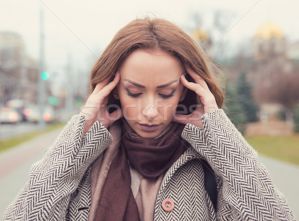 portrait stressed sad woman outdoors. City urban life style stress  Stock photo © ichiosea