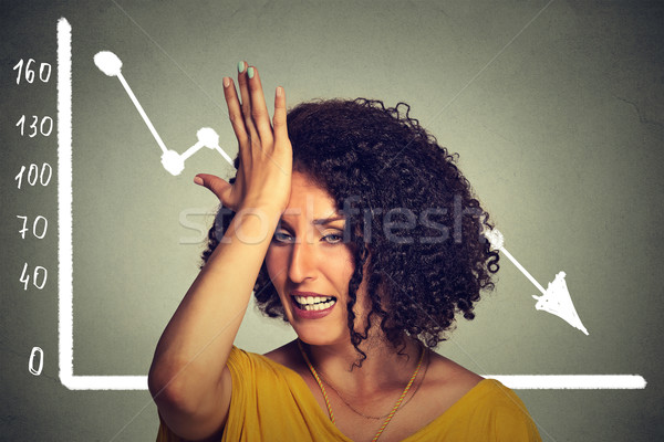 Frustrated stressed business woman with financial chart graphic going down Stock photo © ichiosea