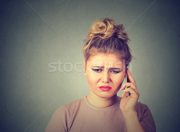 Zdjęcia stock: Bad · news · portret · nieszczęśliwy · młoda · kobieta · mówić · telefonu · komórkowego