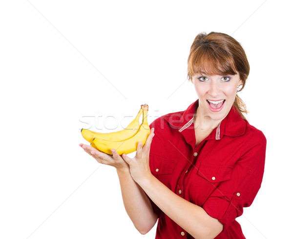 Banán közelkép portré egészséges fiatal nő táplálkozástudós Stock fotó © ichiosea