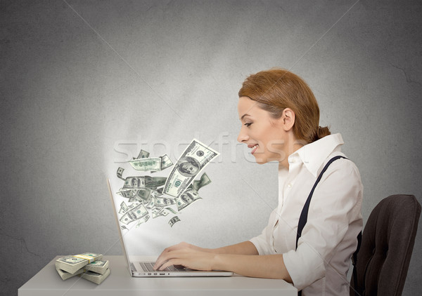 Nő laptopot használ számítógép pénzkeresés oldal profil Stock fotó © ichiosea