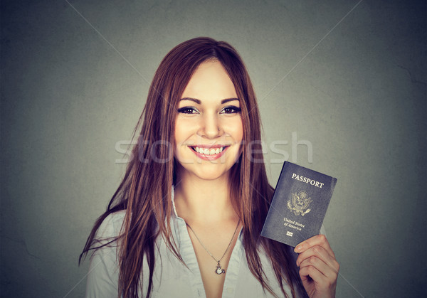 attractive young happy woman with USA passport  Stock photo © ichiosea