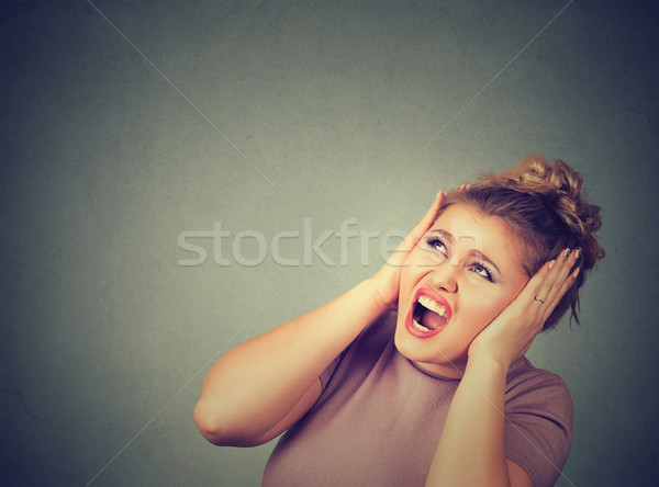 Stressed frustrated woman covering her ears Stock photo © ichiosea