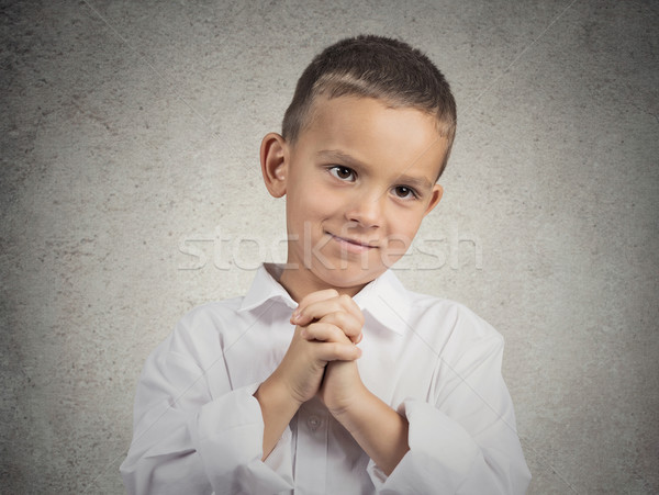 Boy gesturing with clasped hands, pretty please with sugar on top Stock photo © ichiosea