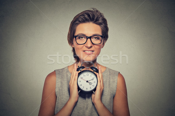young smiling woman with alarm clock Stock photo © ichiosea