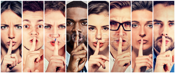 Group of people men women with finger on lips gesture  Stock photo © ichiosea