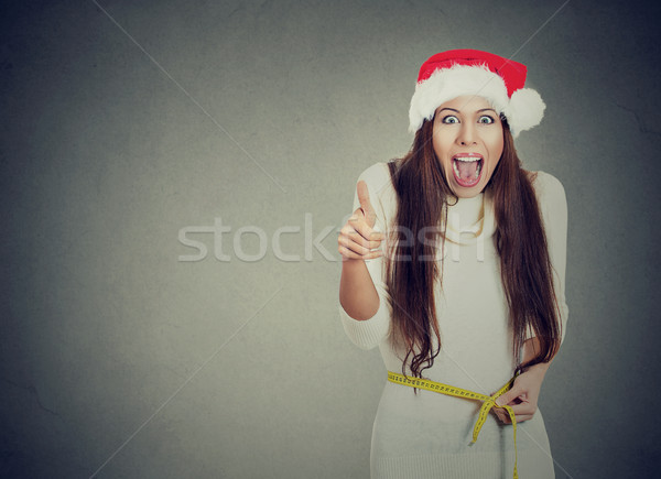 Weihnachten Frau aufgeregt Gewichtsverlust Taille Stock foto © ichiosea