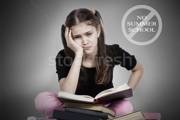 Stock photo: Stressed, tired, overwhelmed little girl, student, pupil