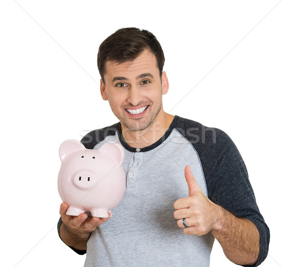 Mann halten Sparschwein Porträt jungen Stock foto © ichiosea