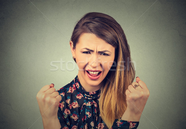 Młoda kobieta nerwowy atomowy krzyczeć portret Zdjęcia stock © ichiosea