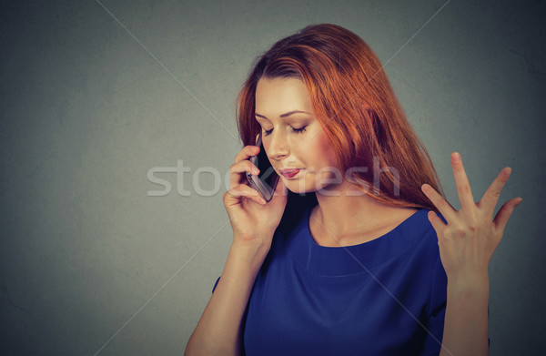 Foto stock: Chateado · triste · infeliz · sério · mulher · falante