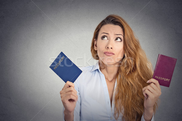 woman holding two passports confused face expression Stock photo © ichiosea