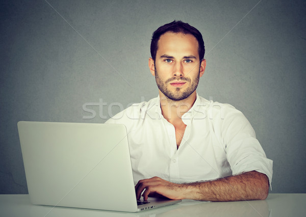 Mosolyog fiatal üzletember laptopot használ internet boldog Stock fotó © ichiosea
