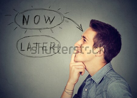 Stock photo: Side profile portrait angry young man screaming on mobile phone 