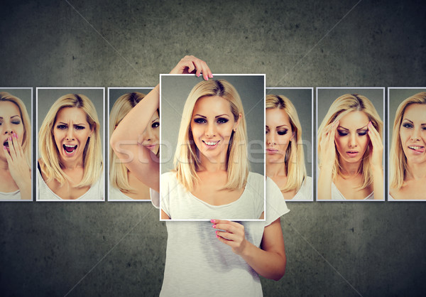 Masked blonde young woman expressing different emotions Stock photo © ichiosea