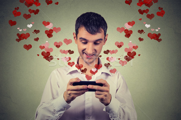 Foto stock: Bonito · feliz · homem · amor · sms