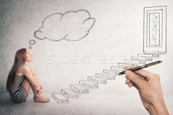 woman sitting in front of a ladder stairways Stock photo © ichiosea