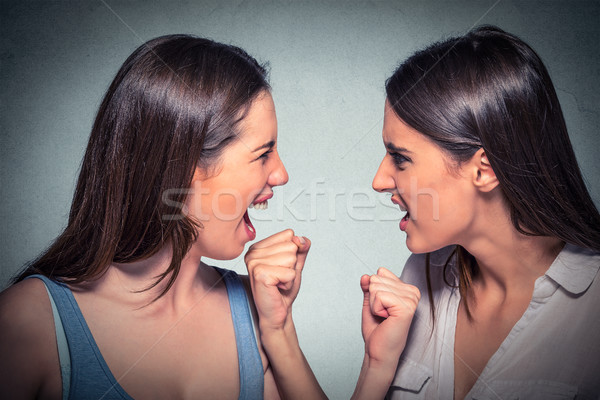 [[stock_photo]]: Deux · femmes · lutte · colère · filles · regarder · autre