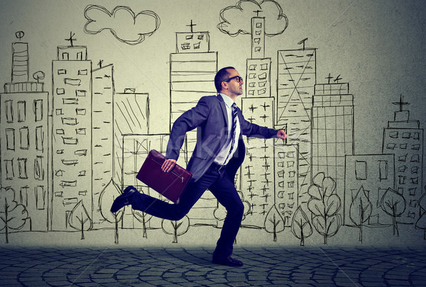 Stock photo: Running employee business man 