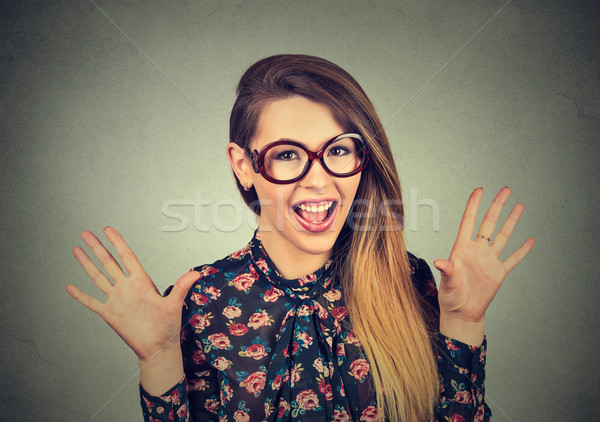 Szuper izgatott funky néz lány szemüveg Stock fotó © ichiosea