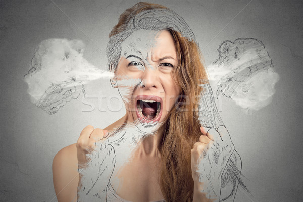  angry young woman blowing steam coming out of ears Stock photo © ichiosea