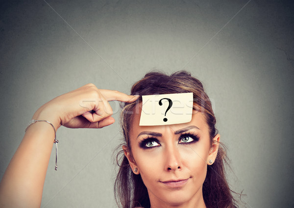 Thinking perplexed woman with question mark Stock photo © ichiosea