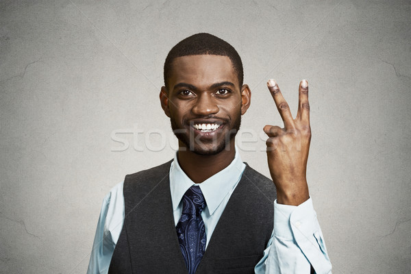 Stock foto: Geschäftsmann · Sieg · zwei · Finger · Zeichen