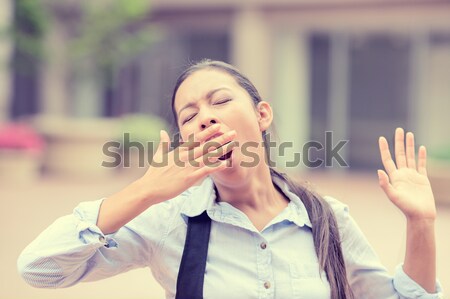 Foto stock: Soñoliento · jóvenes · mujer · de · negocios · temprano · reunión