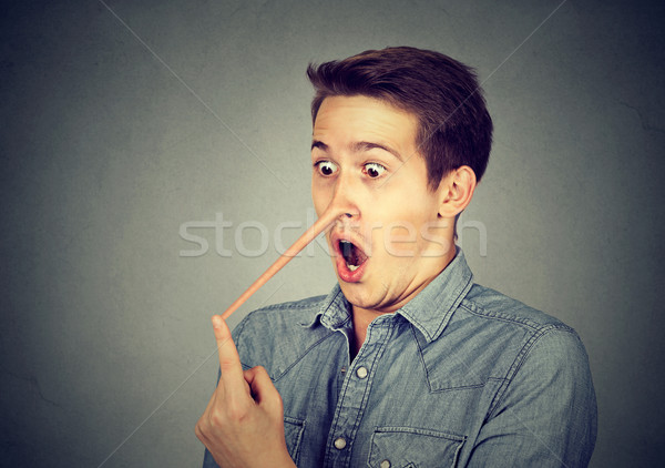 Mann lange Nase Lügner isoliert grau Stock foto © ichiosea