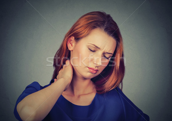 Fáradt nő üzenetküldés fájdalmas nyak hát Stock fotó © ichiosea