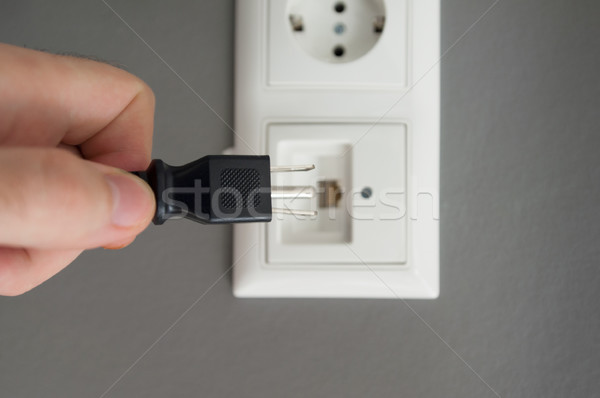 Plug mannelijke hand amerikaanse type internet Stockfoto © ifeelstock