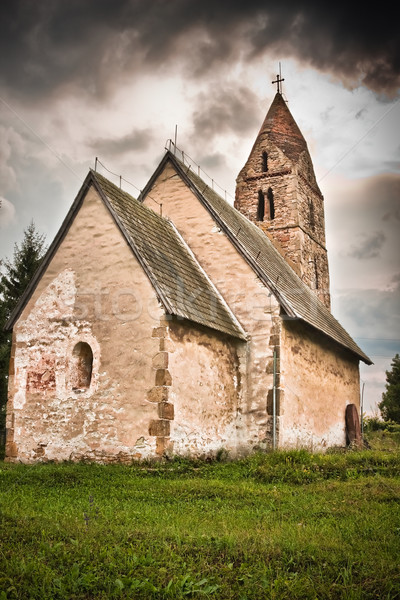Stok fotoğraf: Kilise · eski · Bina · manzara · taş · fırtına