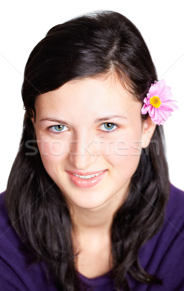 Tinilány portré gyönyörű visel krizantém haj Stock fotó © igabriela