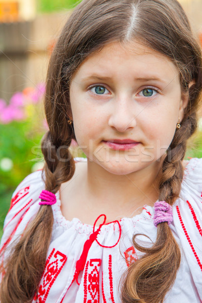 Foto stock: 10 · años · nina · retrato · rumano · tradicional