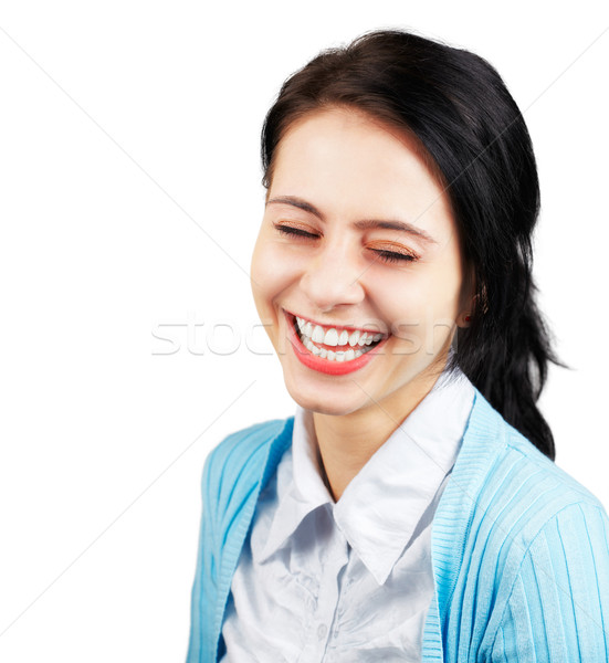 Femeie râs izolat alb ochi Imagine de stoc © igabriela