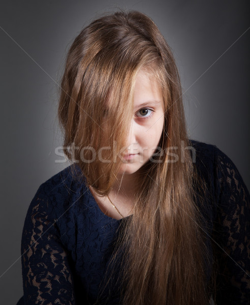 Foto stock: 10 · años · nina · retrato · ojo · cara