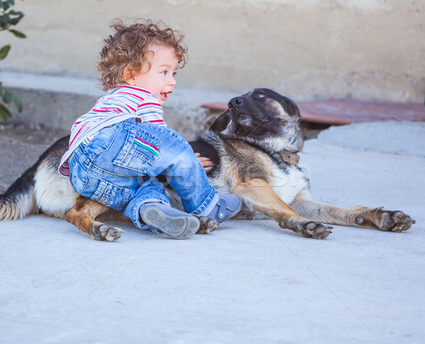 Stockfoto: Baby · jongen · spelen · hond · portret