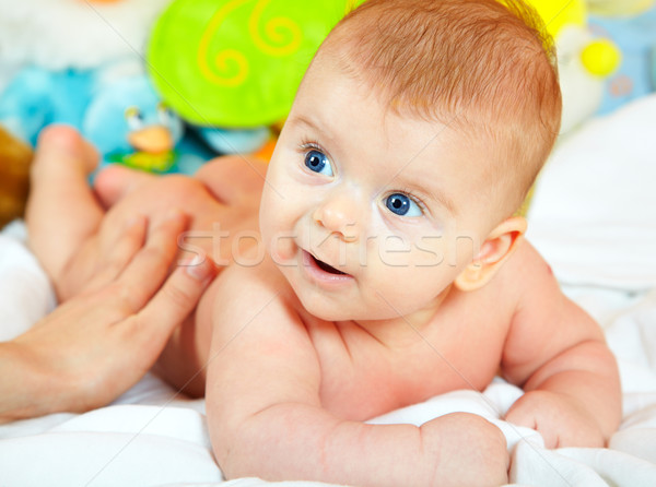 Stockfoto: Baby · jongen · massage · ogen · moeder · portret