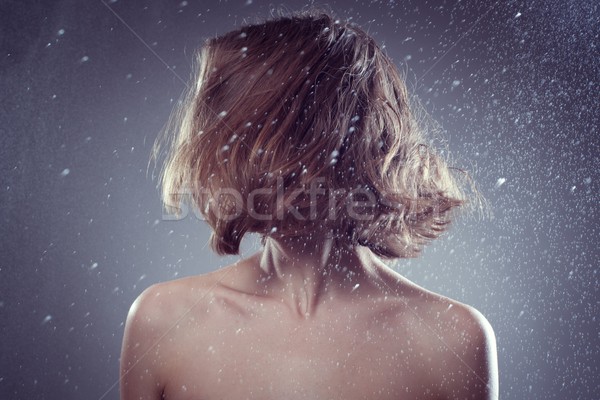 Woman with magnificent hair  in rain and catches drops Stock photo © igor_shmel