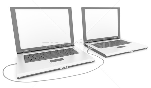 Deux ordinateurs ensemble isolé travaux maison [[stock_photo]] © ijalin