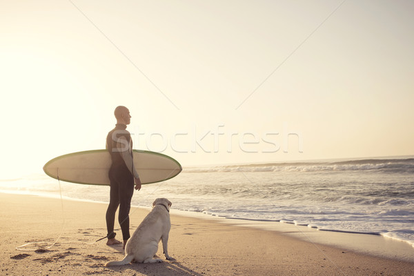 Hond strand beste vriend man sport zee Stockfoto © iko