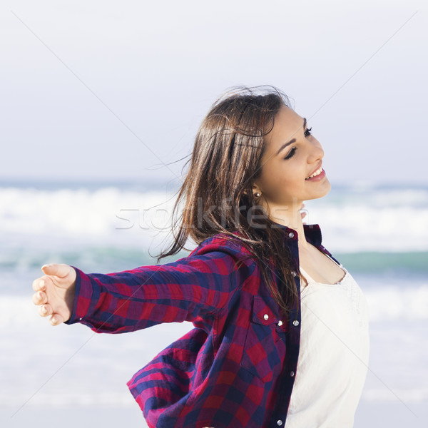 Stockfoto: Gelukkig · teen · mooie · strand · genieten · zomer